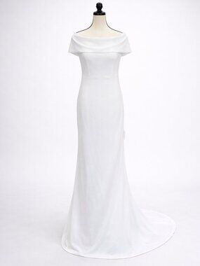 Lulus White Off Shoulder Maxi Dress Large Bridal Wedding Gown Formal NWT